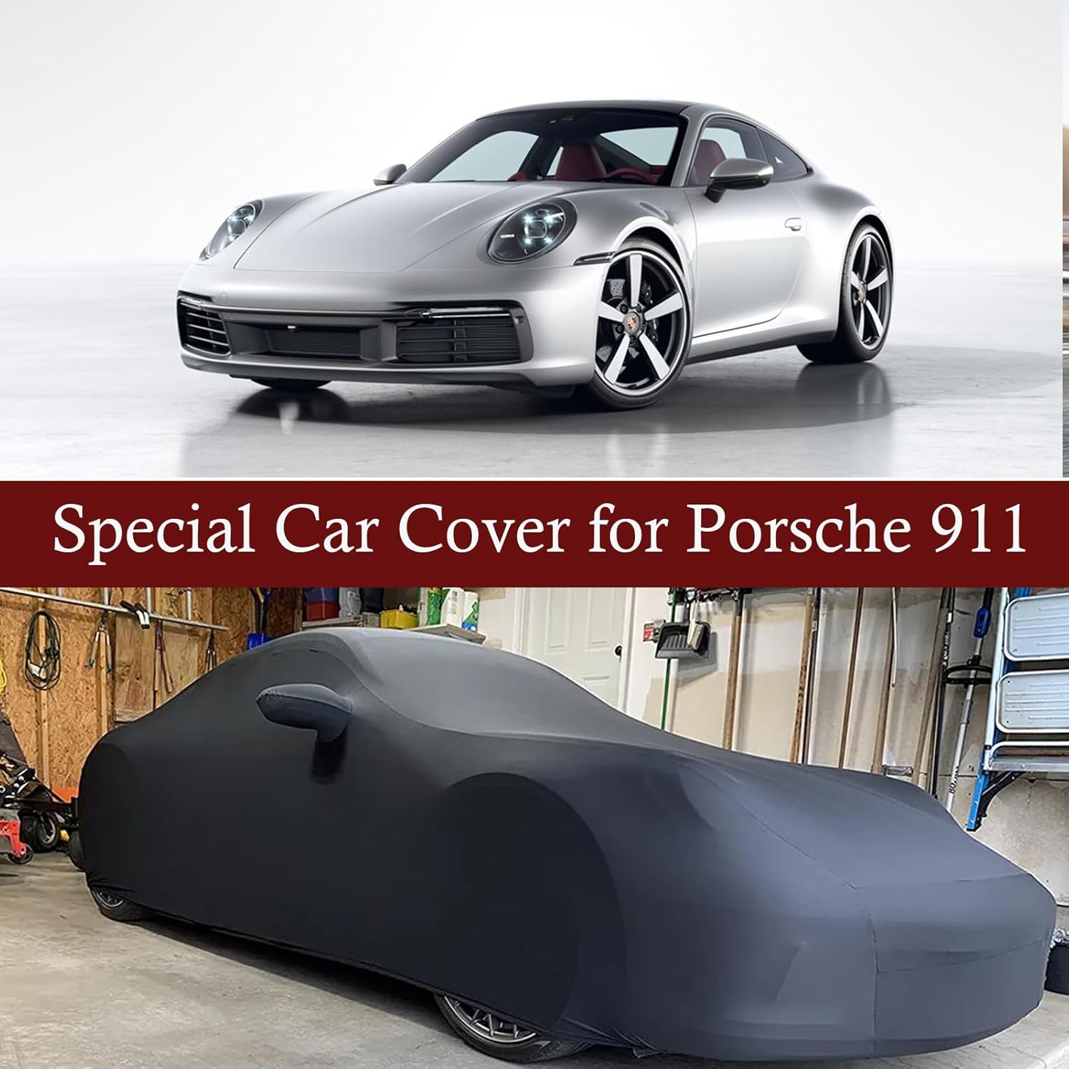 Indoor Car Cover Compatible with Porsche 911 (991/992/996/997 Series)/Carrera/Turbo/Luxurious Fabric Custom-fit Breathable Dust-Proof Stretch Car Cover for Underground Garage, Car Show