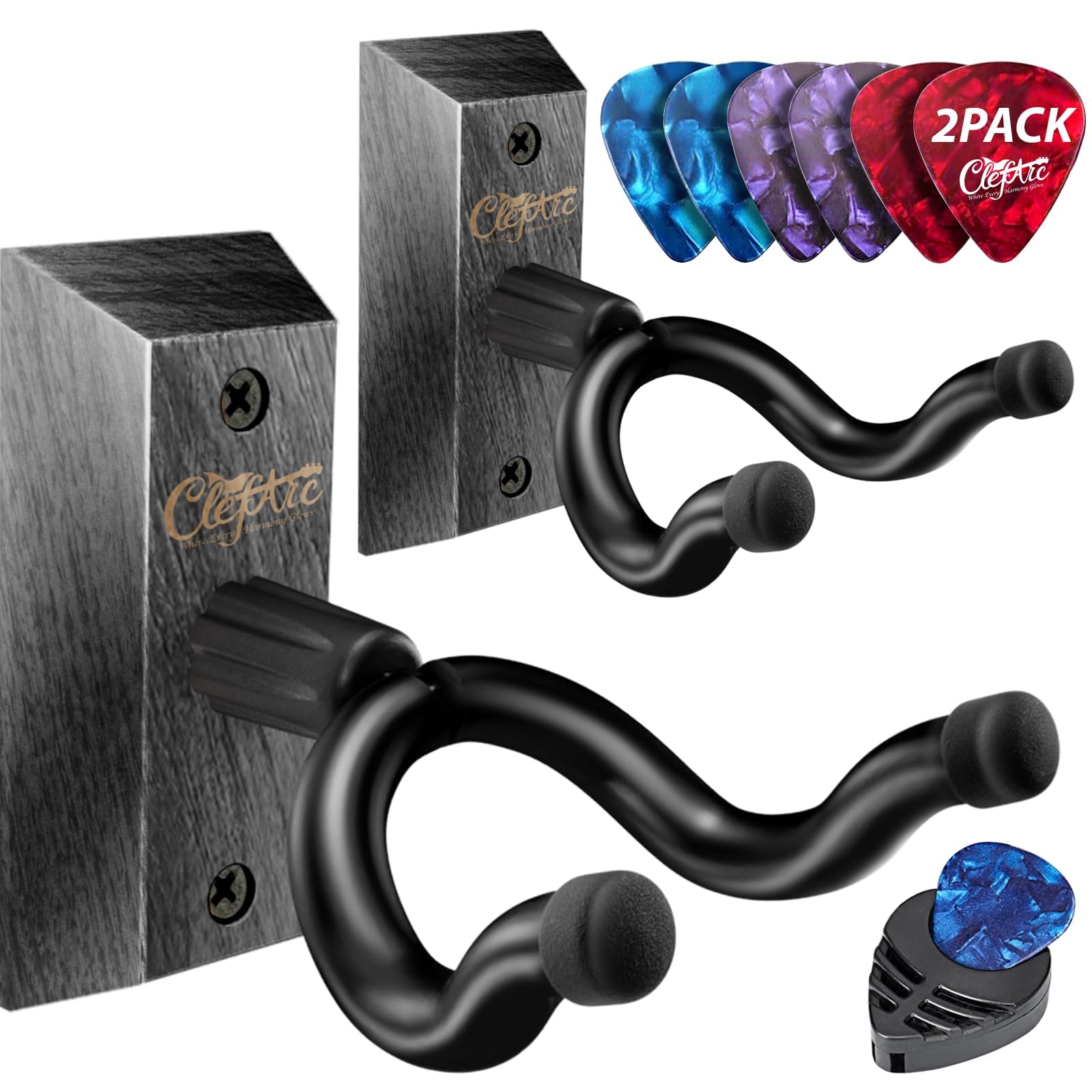 Guitar Wall Hanger 2 Pack U-Shaped Black Mount