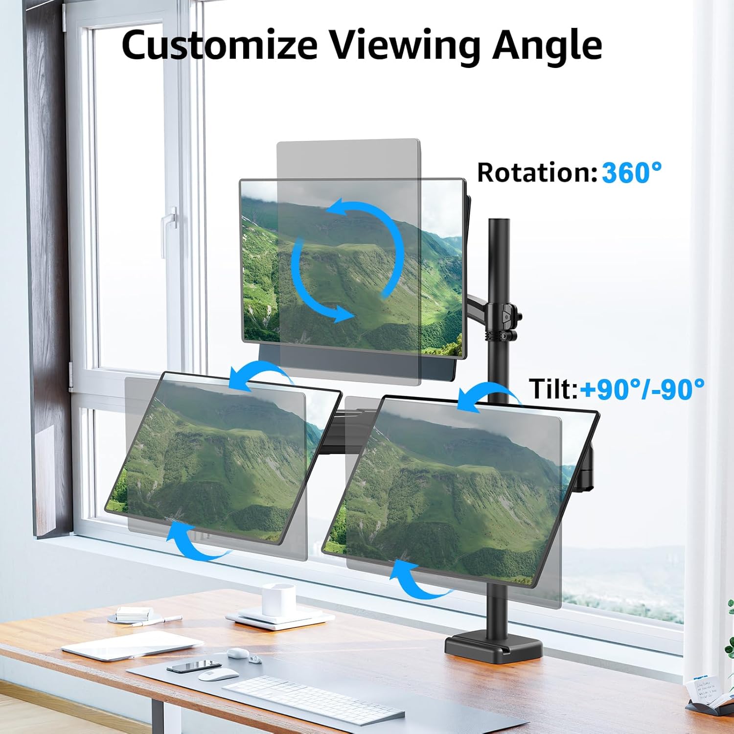 MOUNTUP Triple Monitor Mount Fits Max 32 Inch Screen, Holds 4.4-17.6lbs, 3 Monitors Desk Mount, Triple Monitor Stand for Desk, Adjutable Arm with Clamp/Grommet Base, VESA 75x75/100x100 MU6013A