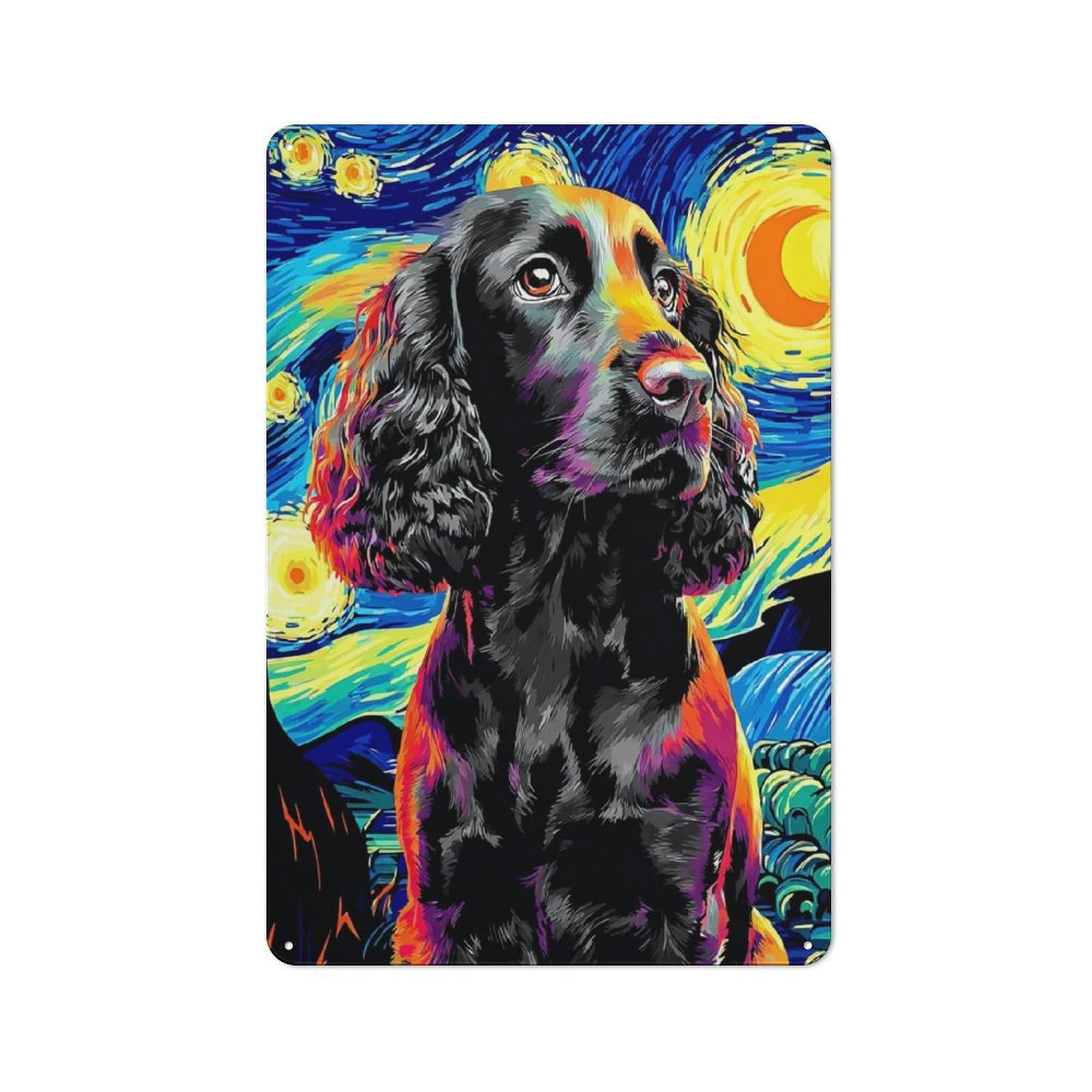Junmoney Starry Night Dog Portrait -33 Understated Decorative Metal Sign 30X20cm Featuring Study Room Decor For Workspace, Cafe, Shop Or Desk Area