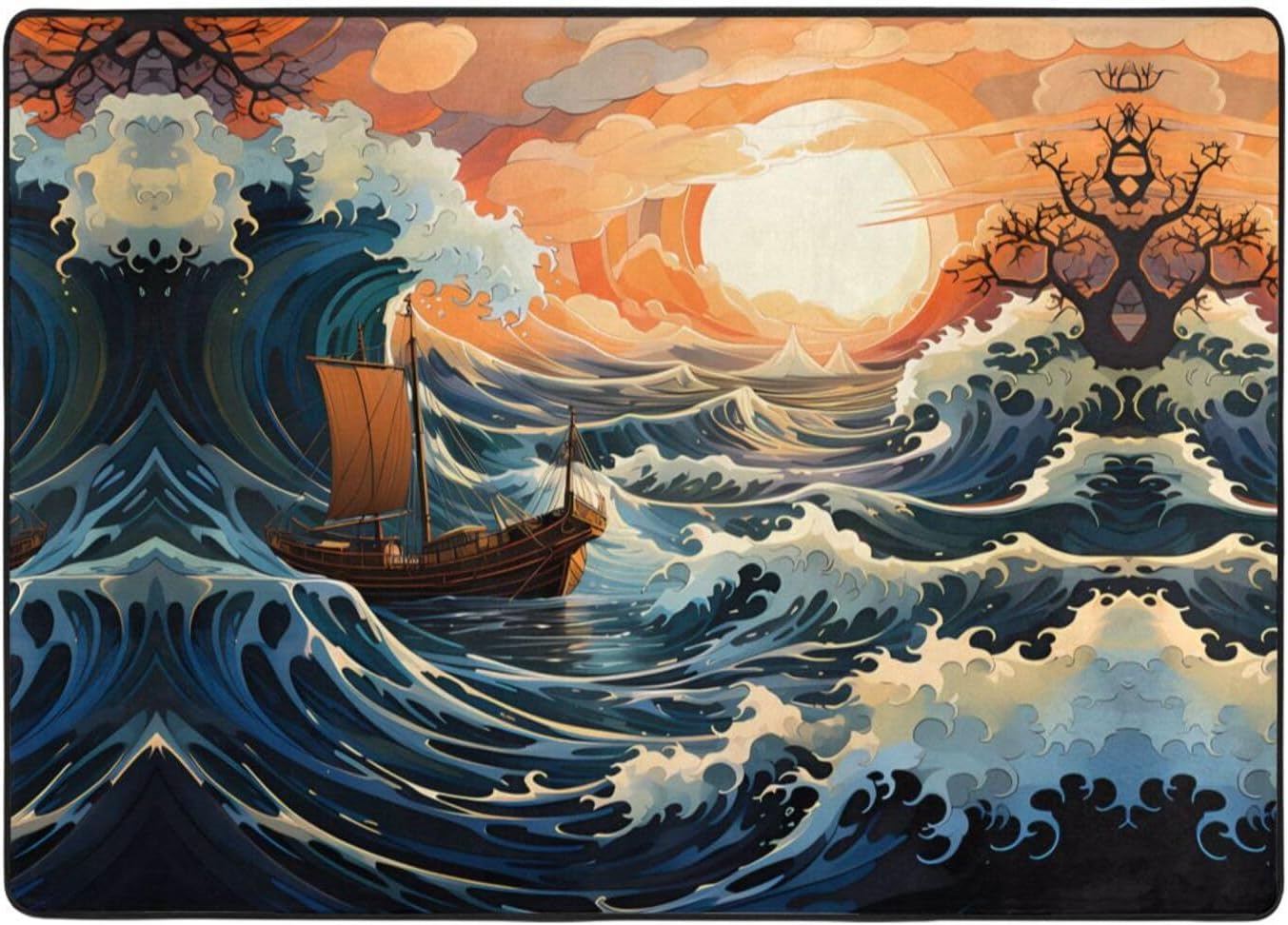 Sea and Sail Printed Flannel Floor mat 80x58 inches for Bedroom, Living Room, Study Room Decorative Carpet