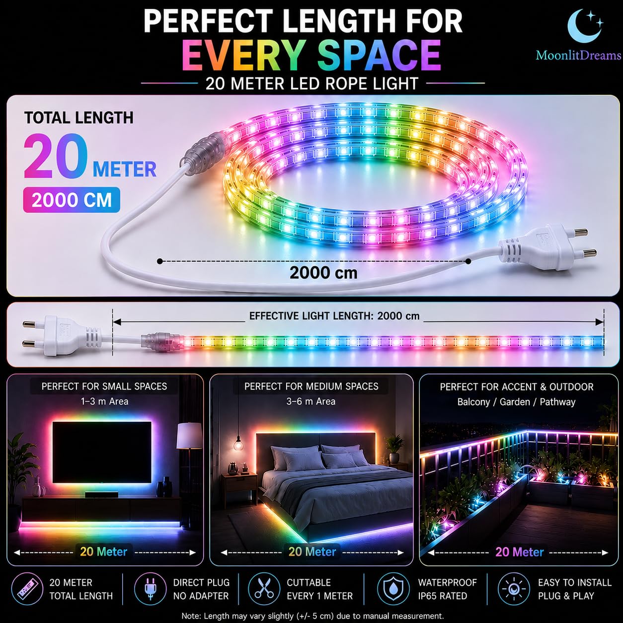 MoonlitDreams LED Rope Light - Waterproof & Flexible -2