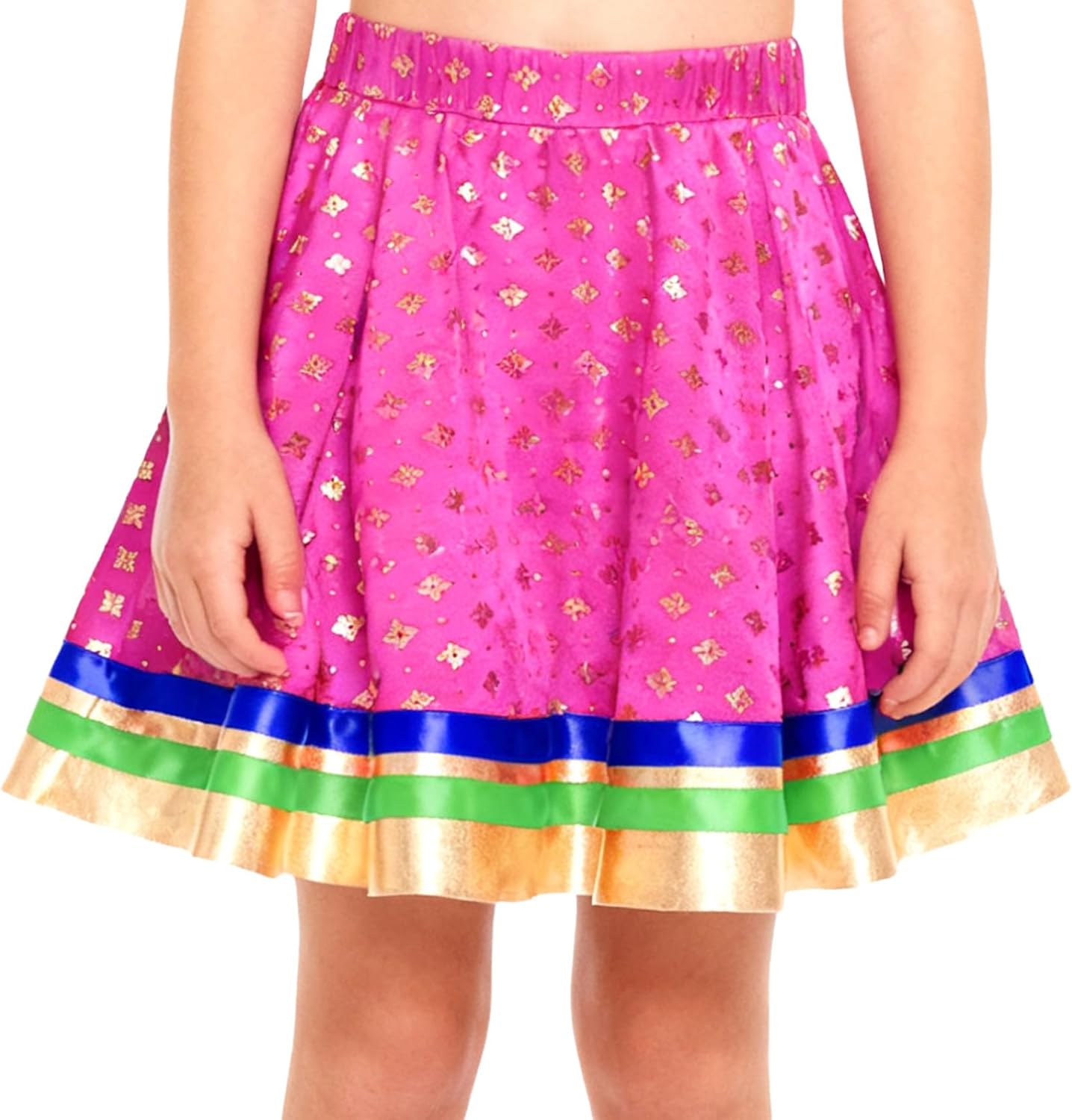 JEYPINMI Girls Ethnic Dance Skirt Colorful Striped Mini Skirts Indian Short Dress India Satiny Skirts