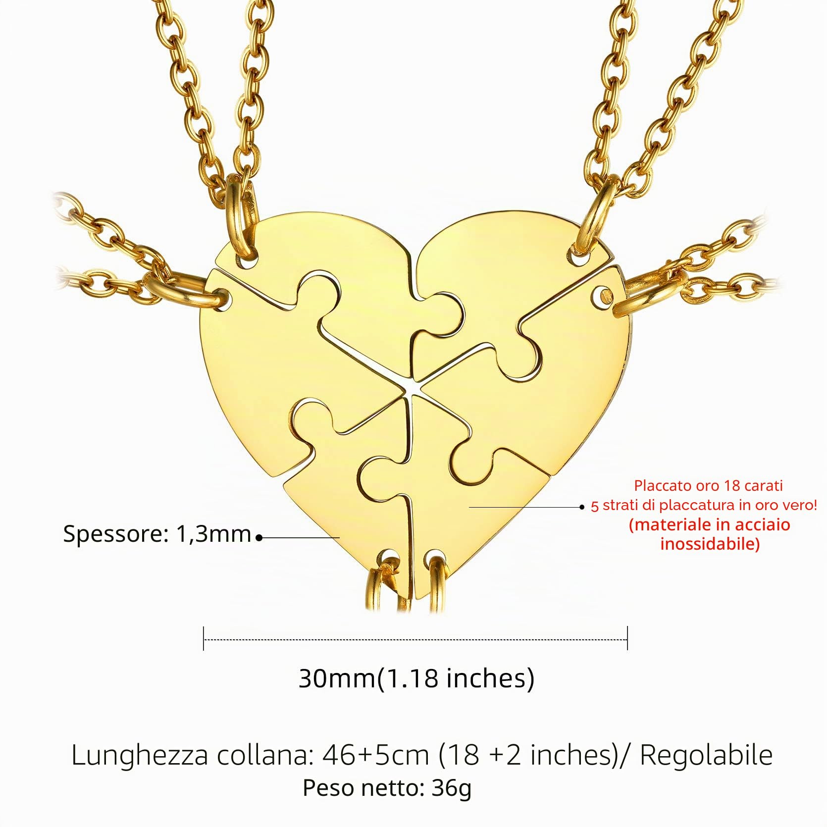 GoldChic JEWELRY Collana Donna Cuore Puzzle Collane Personalizzate, Ciondoli Di Amicizia Divisi In Acciaio Inossidabile Per Lui e Per Lei, Madre Figlie Gioielli Di Famiglia Regali Per Coppie