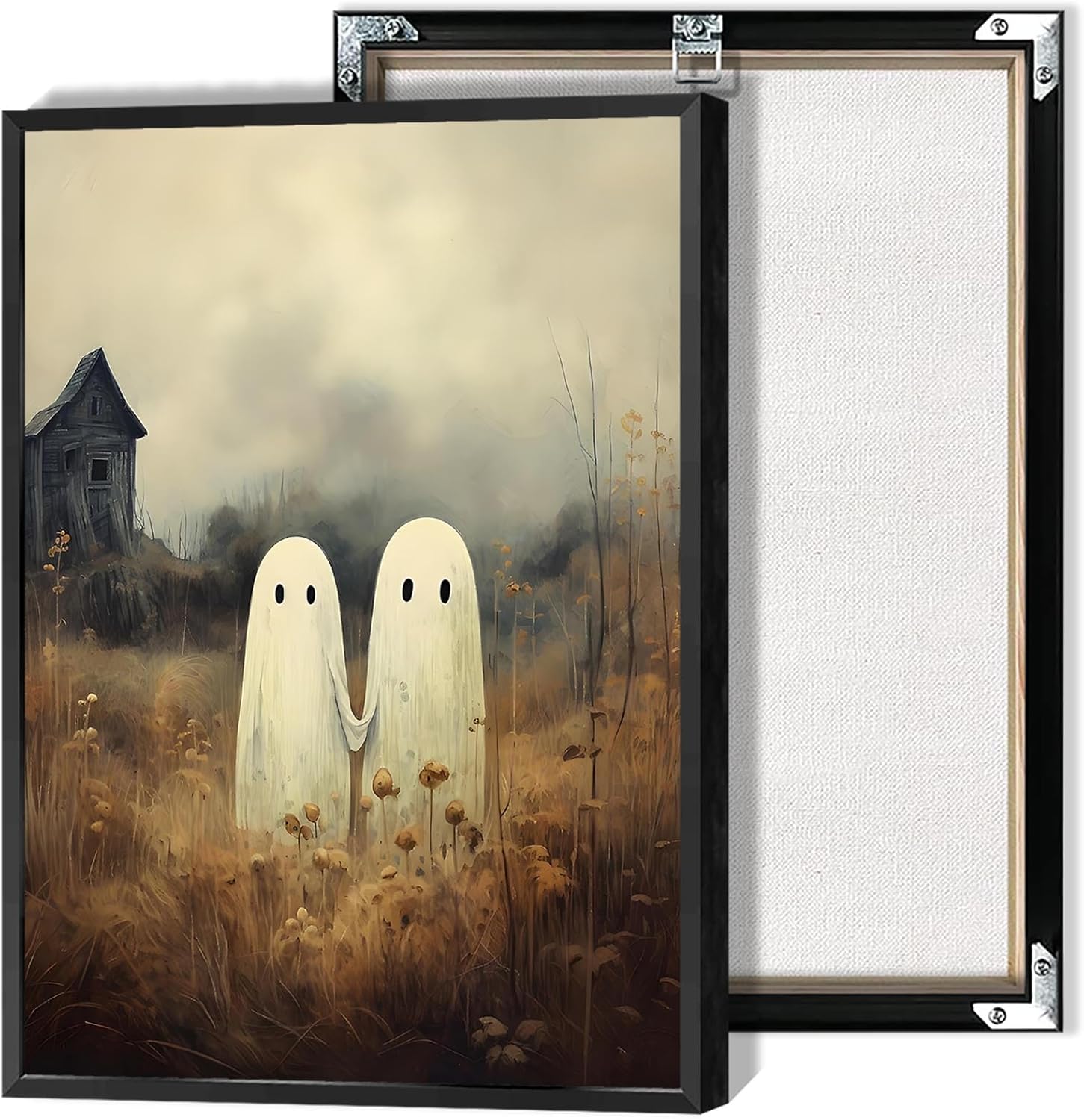 Retro Halloween Ghost Wall Art Halloween Cute Field Ghost Canvas Posters Rustic Whimsical Goth Dark Academia Horror Prints Painting For Living Room Bedroom Wall Decor 24x36in Unframed