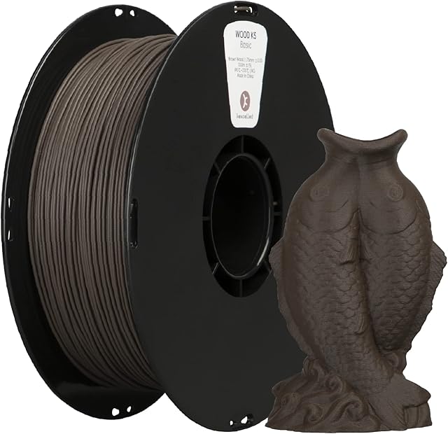 Kexcelled PLA Wood 3D Printer Filament, +/- 0.03 mm, Natural Wood Fiber, 1.75 mm, 1 kg Spool (2.2lbs), Fit Most FDM Printer, Tidy Winding Tangle-Free, Brown
