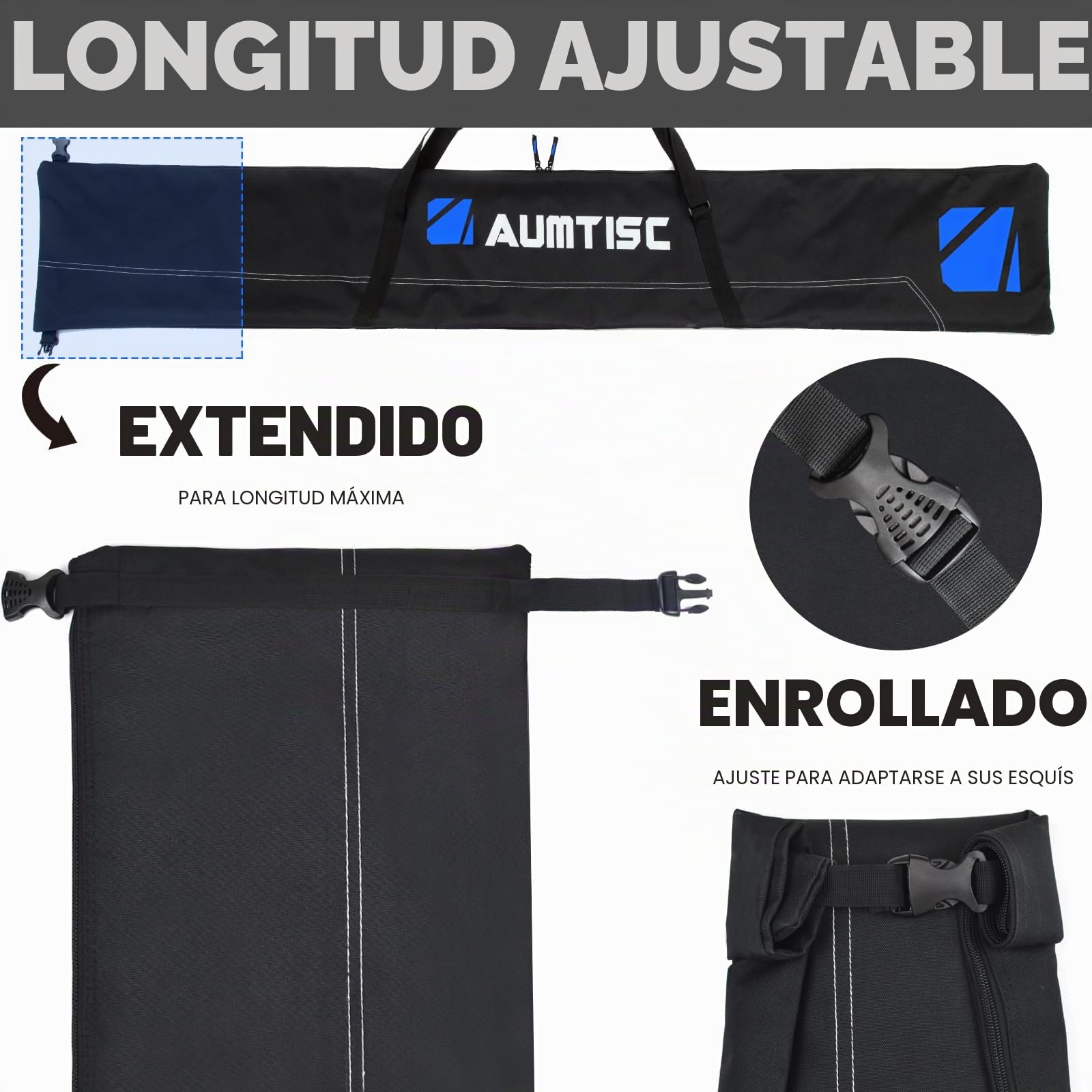 AUMTISC Bolsas para Kit de esquí Combo de Bolsa para Botas y Acolchado para 1 par de Botas de esquí Bolsa de esquí de Longitud Ajustable hasta 200 cm