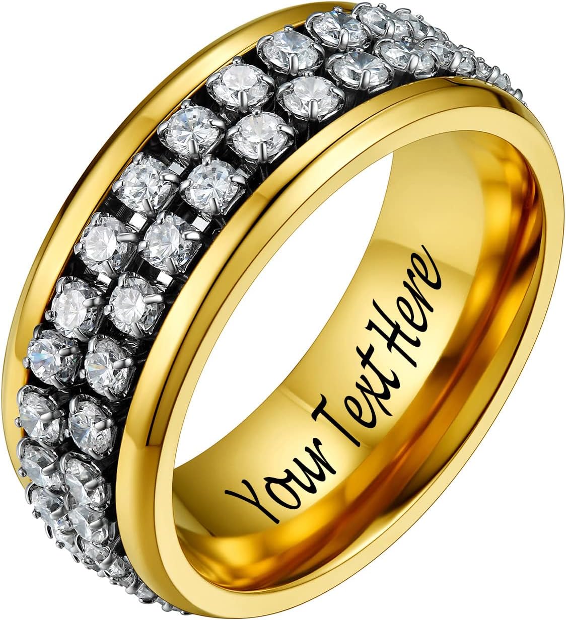 PROSTEEL Mens Spinner Ring, Fidgit Rings for Anxiety, Stainless Steel 8mm Chunky Ring, Black/18K Gold Plated Rotatable Cubic Zirconia Gorgeous Chain, Pinky Ring, Thumb Ring, Come with Box