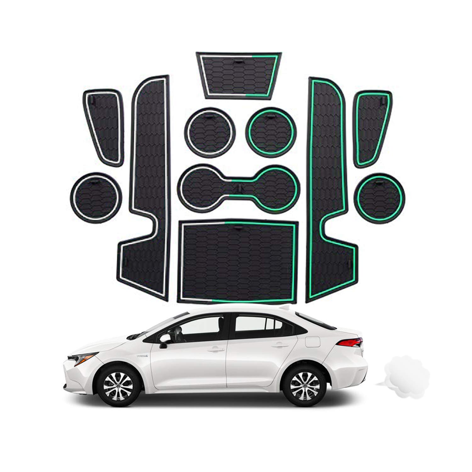 CDEFG Pasuje do Toyota Corolla E210 2019-2021 2022 2023 Antypoślizgowe gumowe dywaniki do podłokietników Konsola środkowa Uchwyt na kubek samochodowy Akcesoria samochodowe (biały)