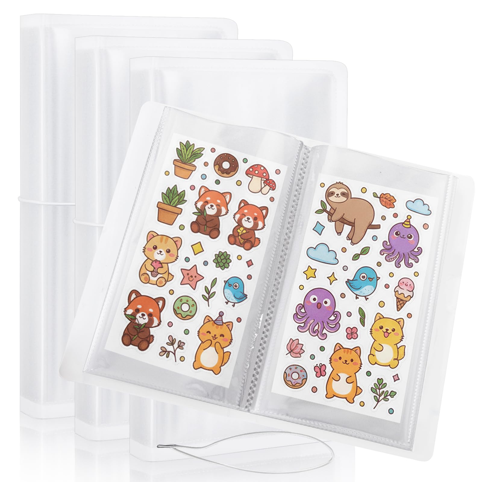 ZOOFOX 3 Pack Sticker Storage Album, 4.8" x 9.6" Large Clear Storage Sticker Organizer with Elastic Band, Collecting Book Binder Sleeves for Planner, Scrapbook and Journal Stickers, 50 Pockets