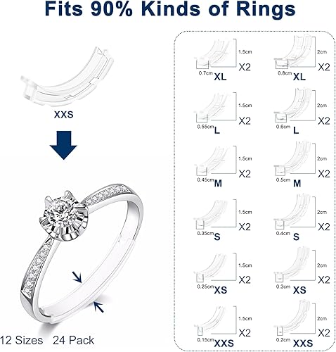 Miniatura 9 de AdnesUSA Ajustador de tamaño de anillo para anillos sueltos, paquete de 8, 8 tamaños surtidos para cualquier anillo, mejora invisible ampliada para