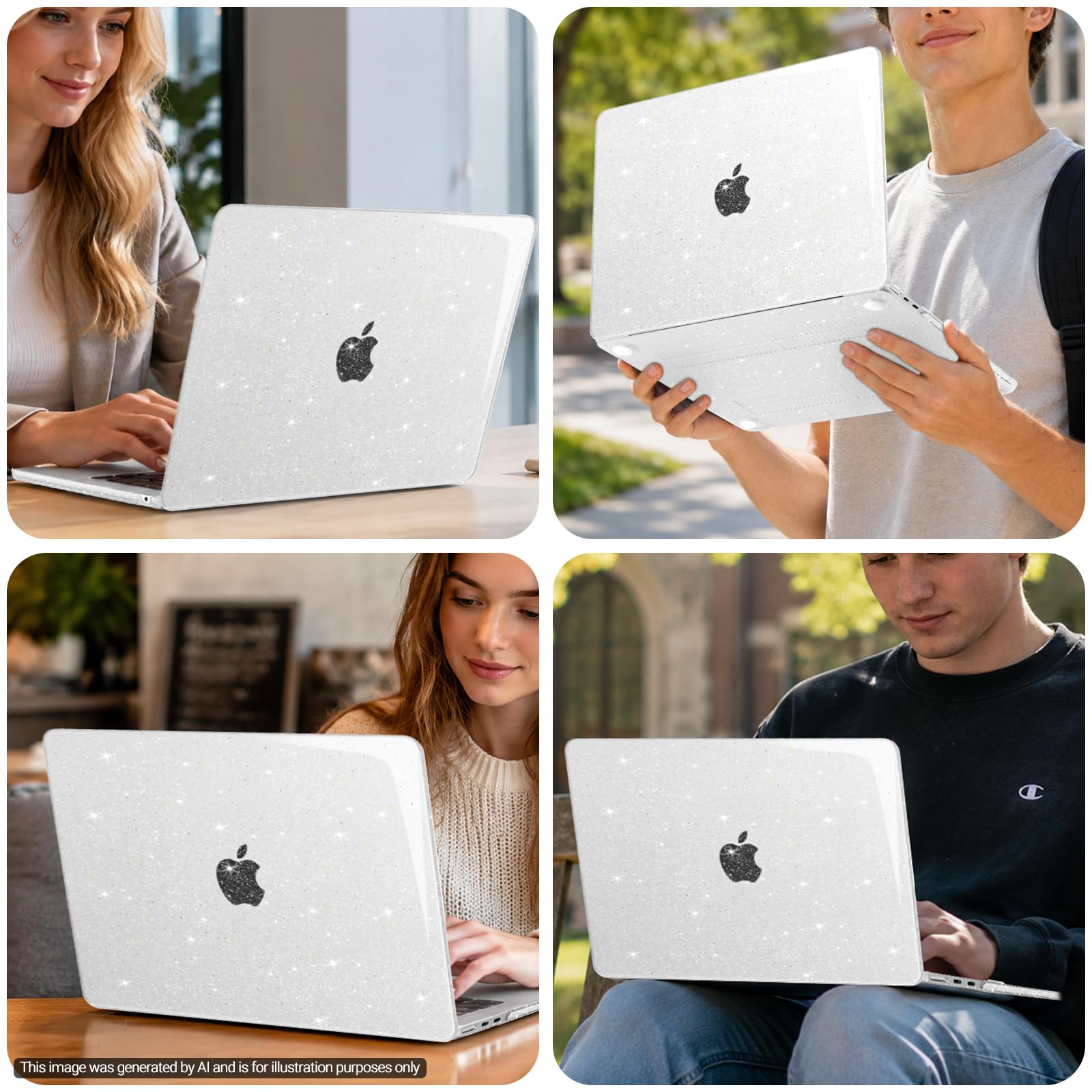 MOSISO Coque Compatible avec MacBook Air 13 Pouces M5 A3449 M4 A3240 M3 A3113 M2 A2681 2026-2022,Paillettes Coque Rigide en Plastique & Housse Clavier & Protecteur D'écran,Paillette Transparent