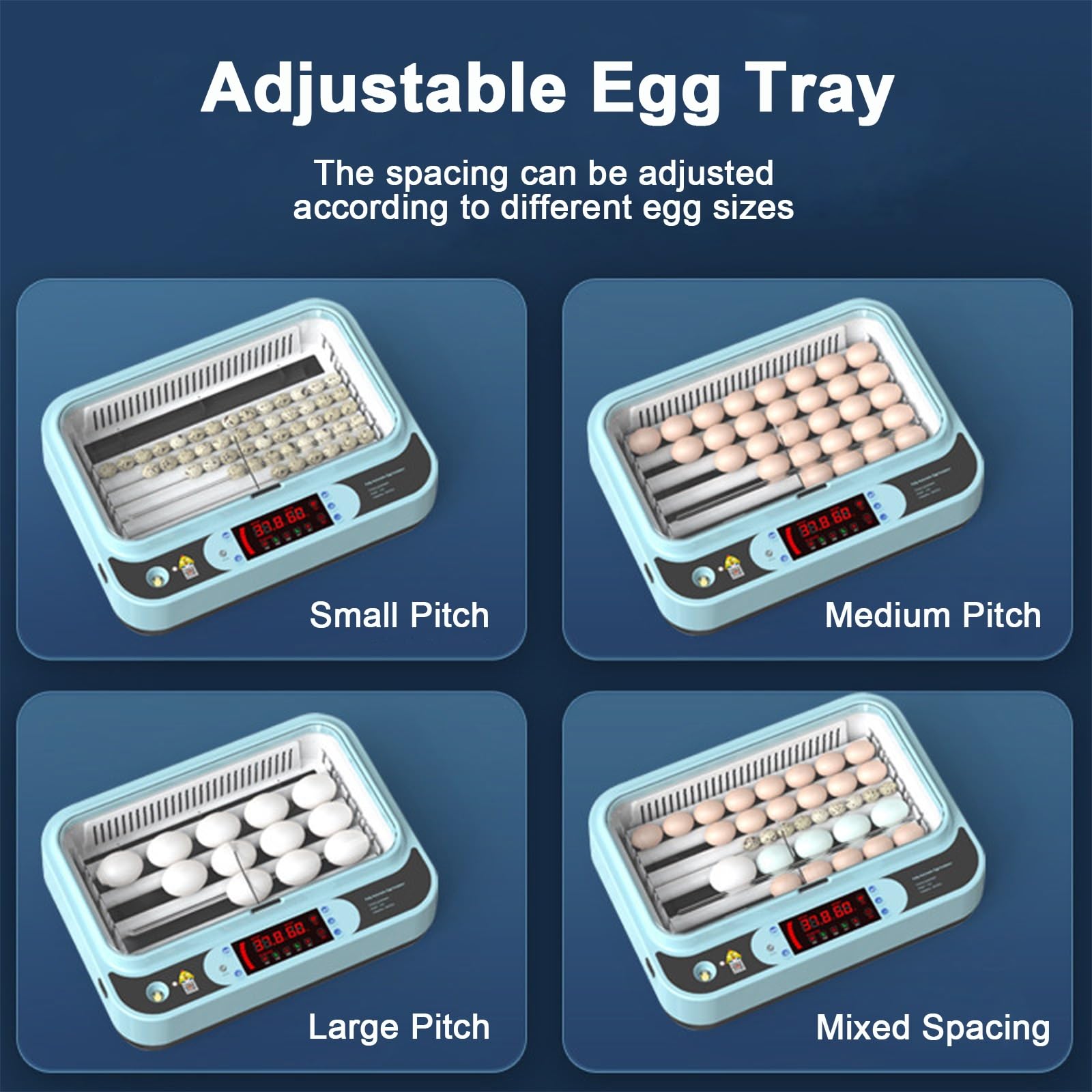 Incubadora de huevos con bandeja ajustable, giro automático de huevos, vela de huevo integrada para pollo, pato, codorniz, huevos de ganso, funcionamiento de doble potencia