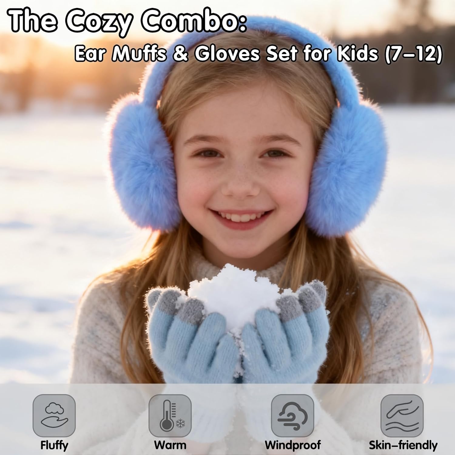 BEARAE Winter Ear Muffs Gloves Set, Fuax Fur Earmuffs with Glove, Foldable Fluffy Ear Warmer Muff for 7-12T Kids Girls Boys - Image 6