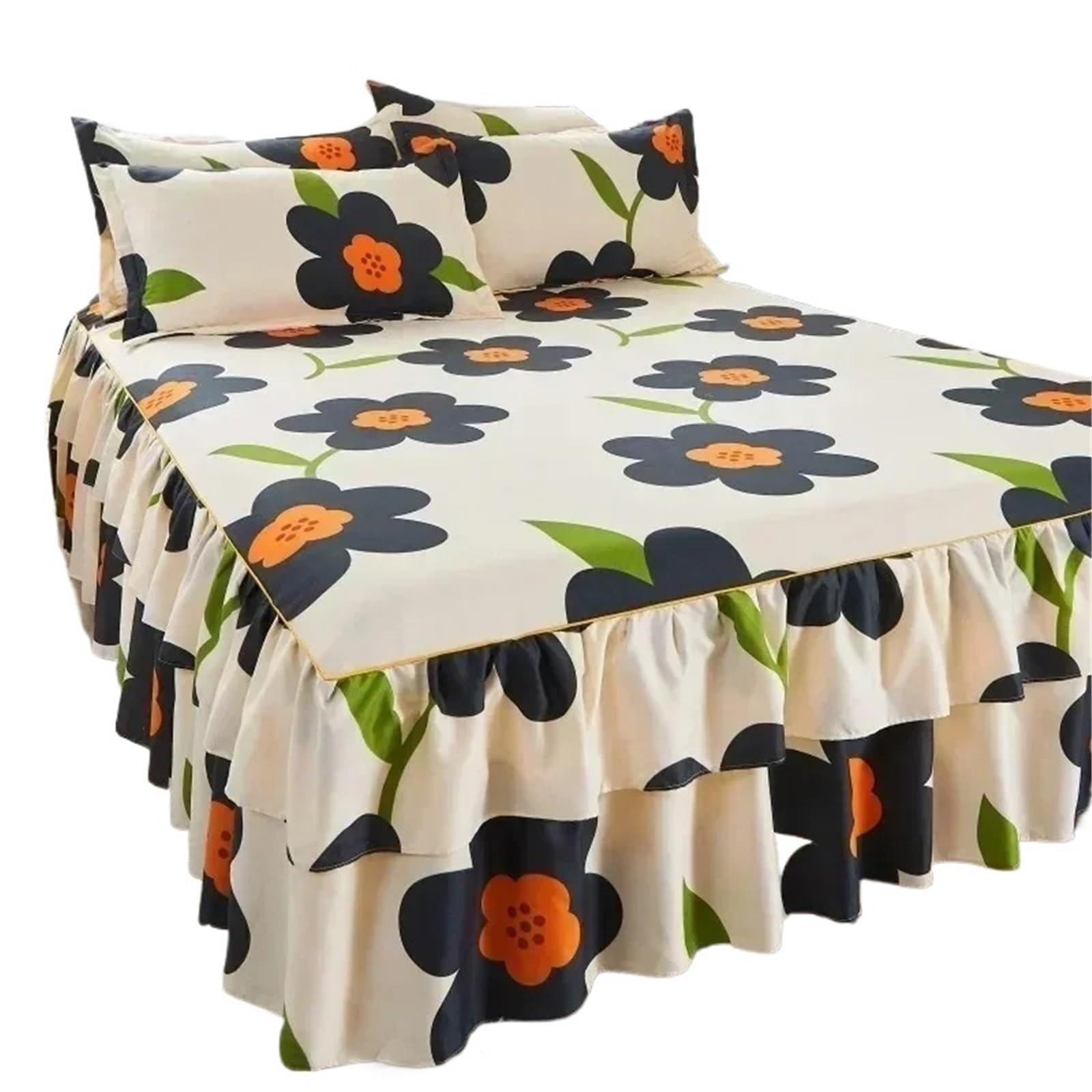 Ruffled Bed Skirt Bed Sheet Ruffled Skirt Comfortable Fitted Double Bedspread Mattress Cover Bedding Bedsheet With Non-slip Protective(Color5,1PC 180cmx200cm)