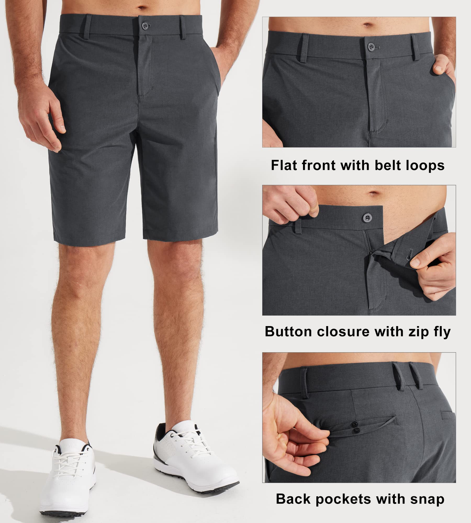 Libin Pantaloncini da Golf da Uomo 7 "9" Pantaloncini da Lavoro Casual Corti ibridi Frontali Piatti Leggeri ad Asciugatura Rapida Resistenti all'Acqua