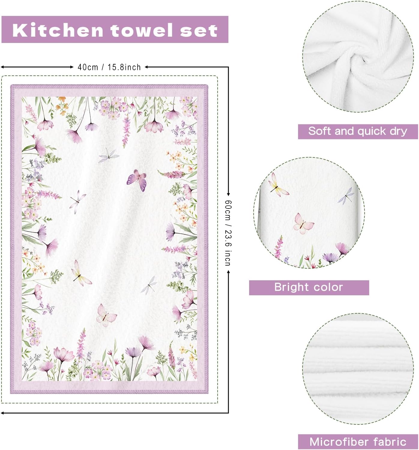 Spring Floral Butterfly Microfiber Kitchen Towels, Soft Absorbent Farmhouse Summer Hand Towel 15.7 × 23.6 inch, Thick Dish Cloth for Party Anniversary Holiday Decoration Housewarming Gifts - Image 6