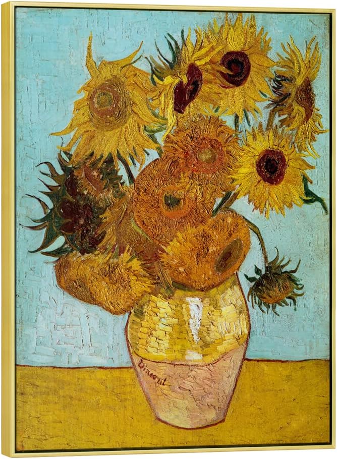 Wieco Art Framed Art Sunflower Large Canvas Prints Wall Art by Vincent Van Gogh Oil Paintings Framed Canvas Wall Art for Living Room Wall Decor Bedroom Home Office Decor