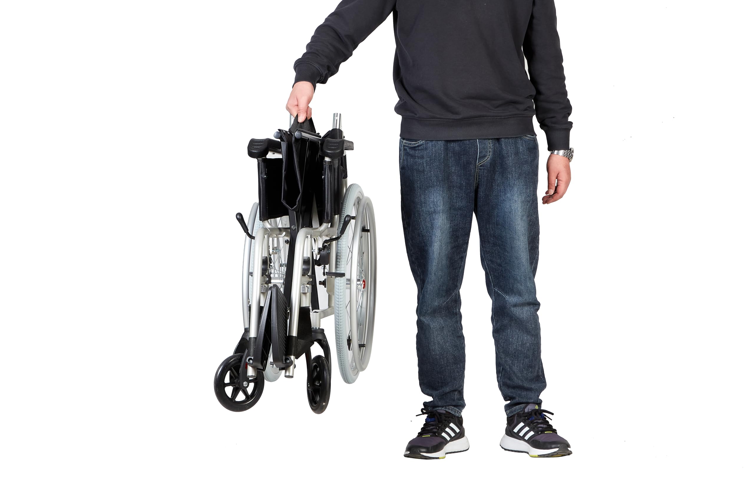 5,8kg fauteuil roulant léger pliant avec dossier ergonomique, assise 50cm, fauteuil roulant pour personnes âgées et handicapées, fauteuil roulant automoteur en magnésium bleu