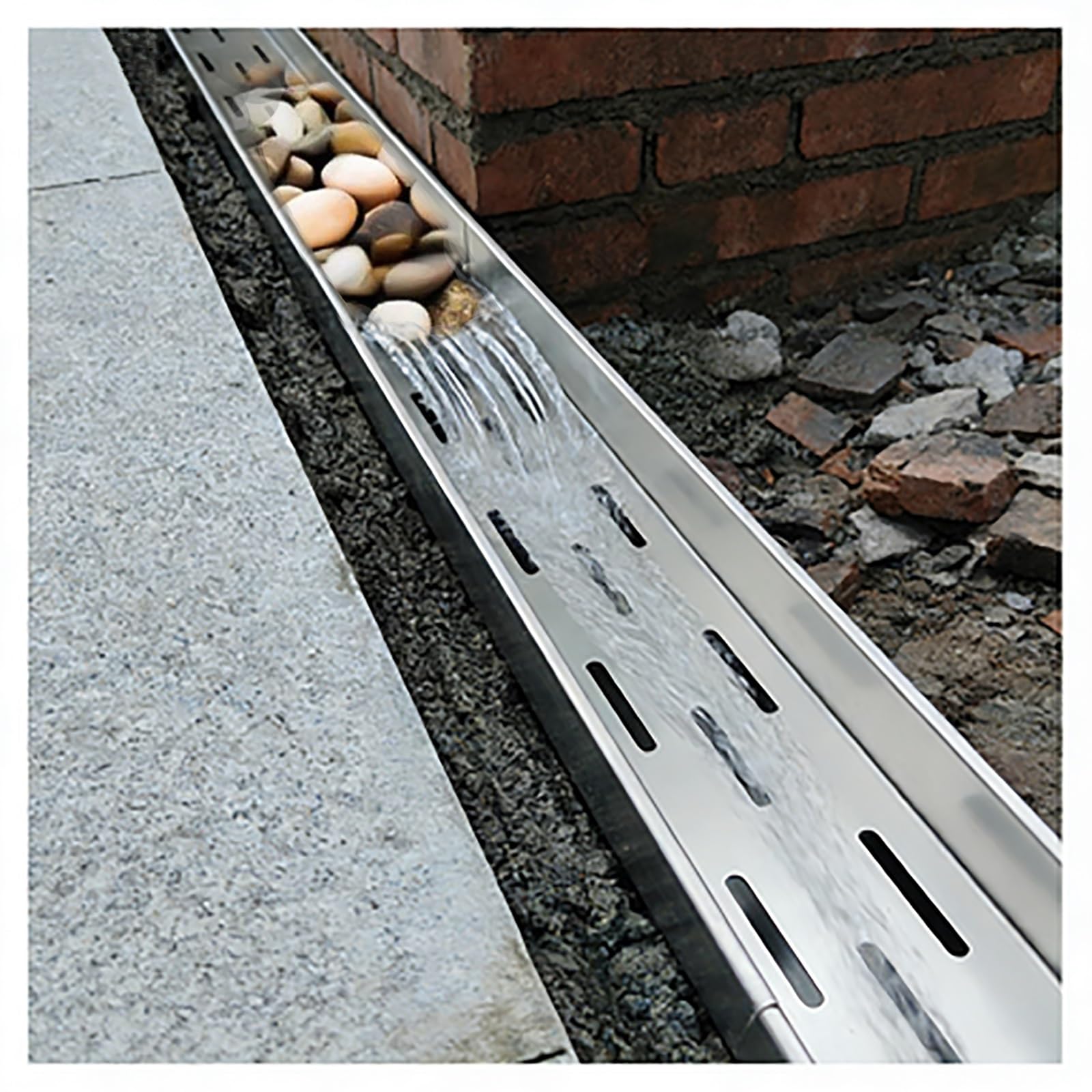 Liniowy ruszt drenażowy ze stali nierdzewnej, trwała, wąska osłona odpływowa do patio na zewnątrz, kuchni i łazienki (wys. 10 x szer. 20 cm)