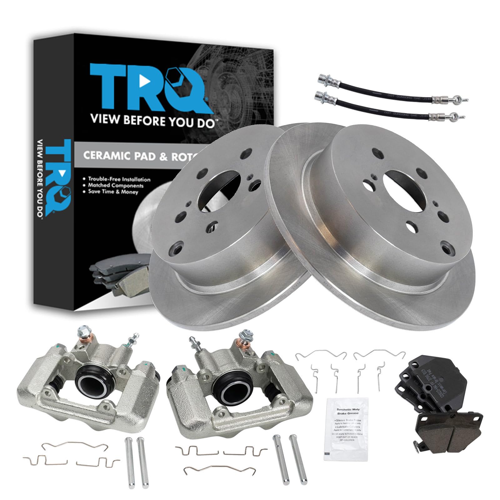 TRQ Rear Brake Pad &amp; Rotor Kit Ceramic Compatible with 2003-2006 Pontiac Vibe Toyota Matrix