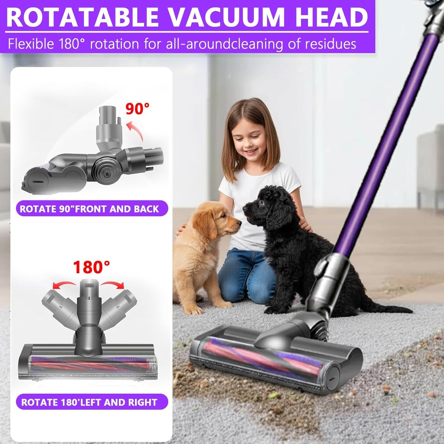 Bürste kompatibel für Dyson V6 DC58 DC59 DC62 DC72 DC74 SV04 SV06 Staubsauger Ersatzteile, Direktantrieb Reiniger Kopf Turbine Bodendüse für Dyson V6 Serie, TurboBürste für Hartboden und Teppiche