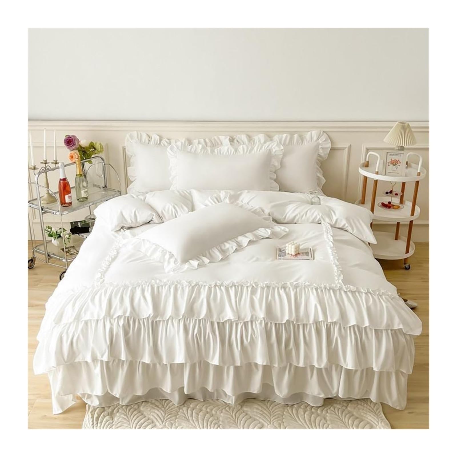 ZHSOAO Ruffle Duvet Cover Bedding Set Chic Farmhouse Pillow Shams for Bed(Color 3,1.8X2m Bed Skirt 4pcs)