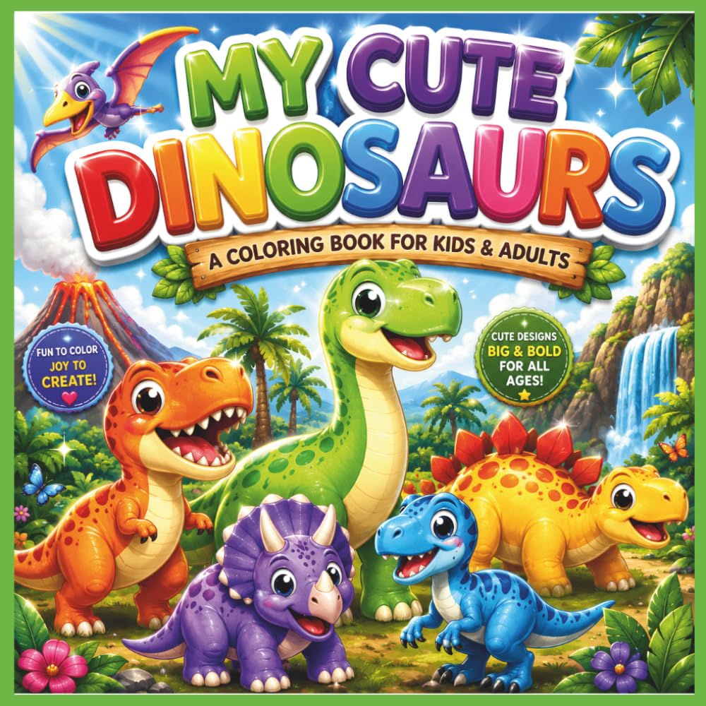 My Cute Dinosaurs: A Coloring Book for Kids & Adults