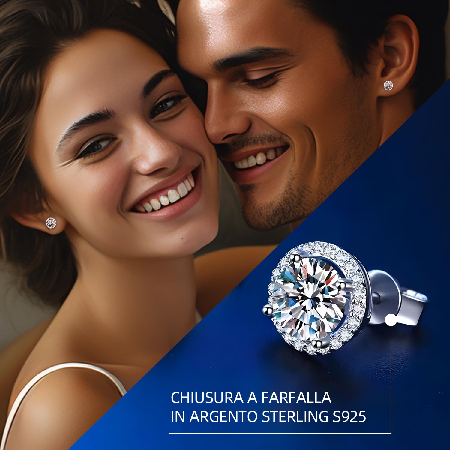Orecchini in moissanite per donna, Diamante in moissanite da 1CT, coltivato in laboratorio, argento 925 placcato in oro bianco 18K, orecchini in argento, gioiello regalo.