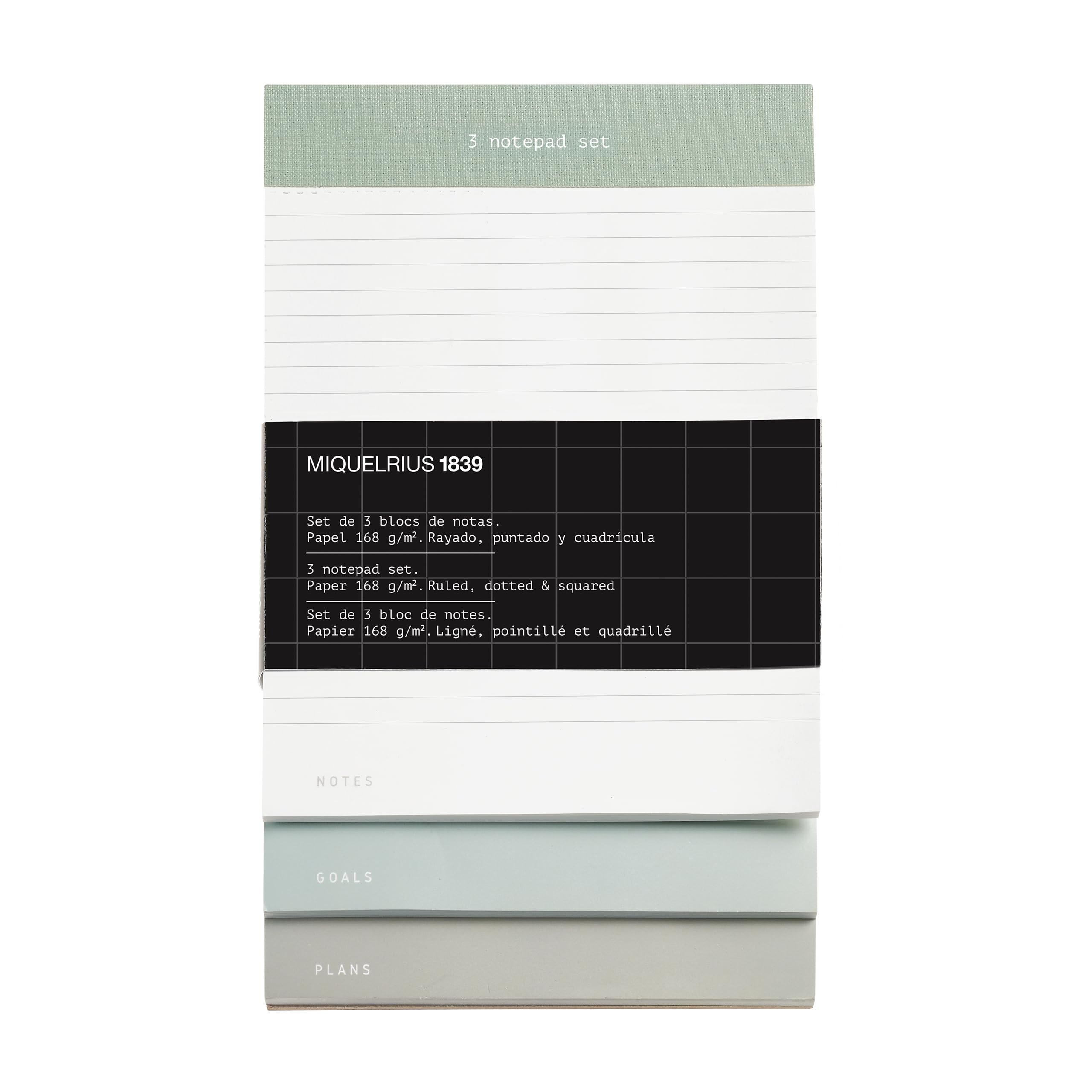 Miquelrius - Set of notepads, glued, Rigid Cardboard Base, 3 notepads of 48 Sheets Each, White Paper 100g/m²
