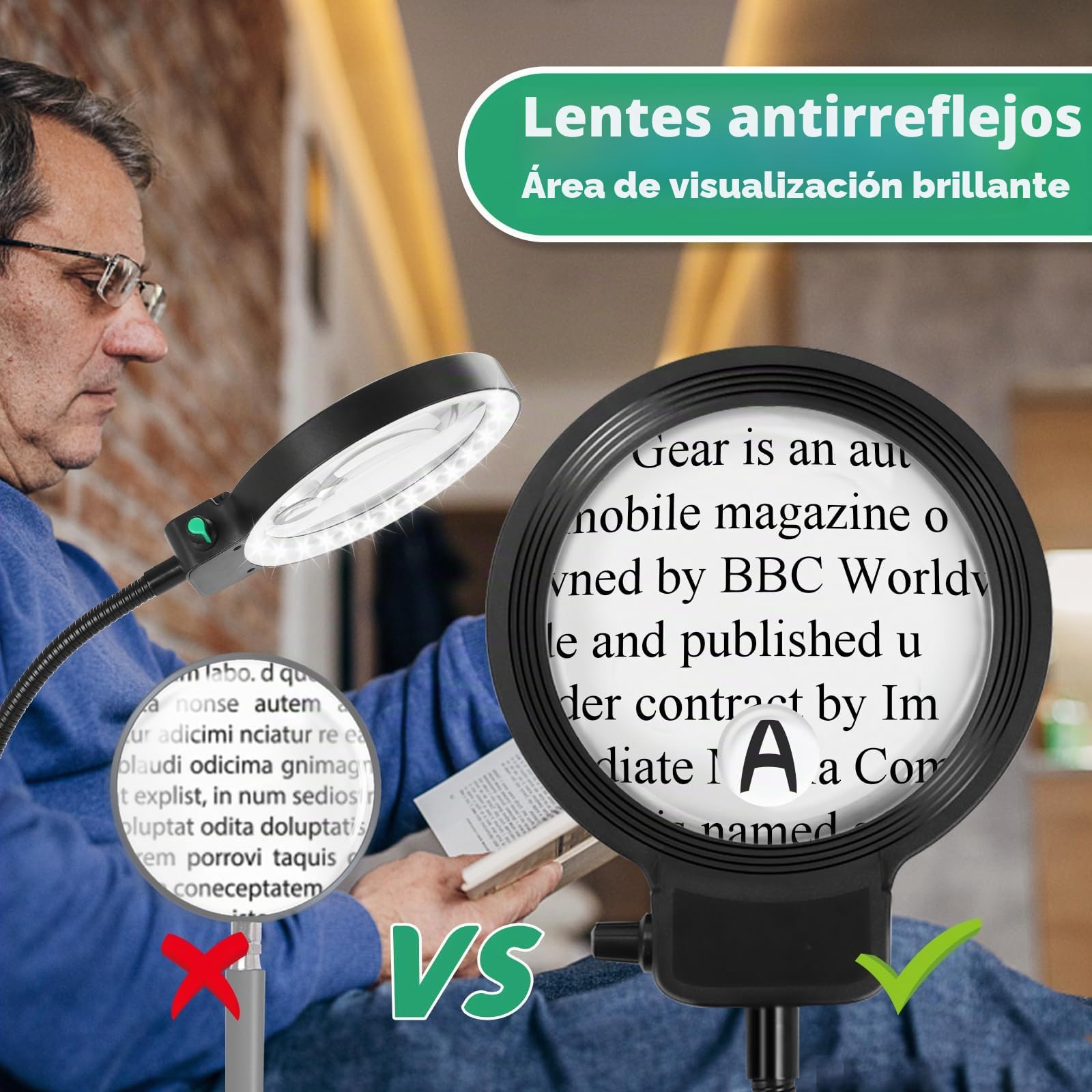 NZQXJXZ 2 en 1 Lupa con Luz y Soporte, Lámpara de Aumento 5X y 10X | con 36 LEDs de Brillo Ajustable, Lámpara de Aumento de Cuello de Cisne Flexible para Trabajos de Cerca, Manualidades, Lectura