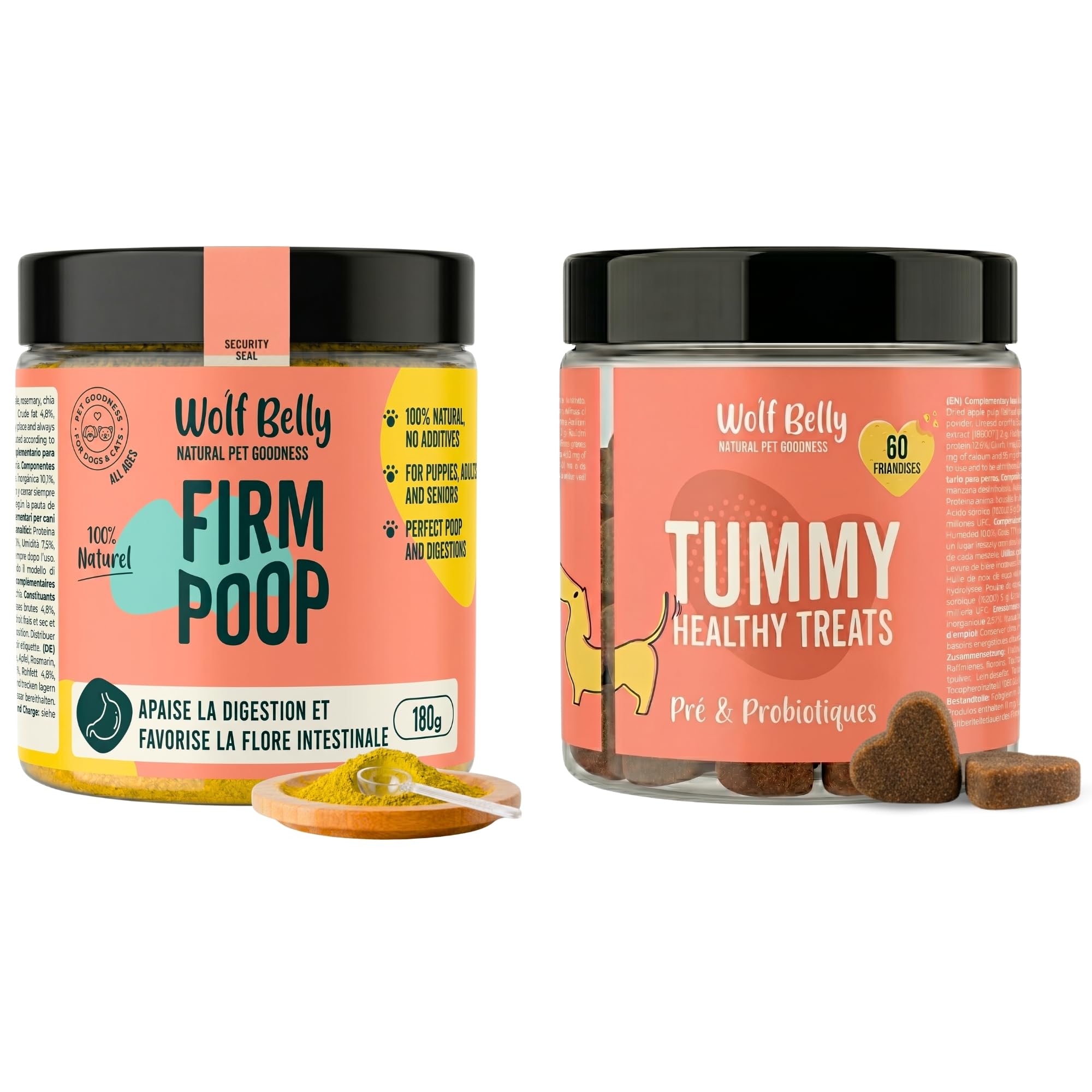 Wolf Belly - Pack Digestif pour Chiens | Complément Digestif en Poudre + Friandises aux Probiotiques | Réduit la Diarrhée | Améliore la Flore Intestinale - Fabriqué en Europe