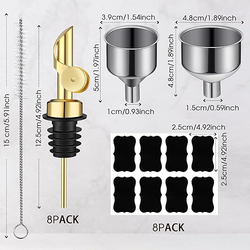 Miniatura 2 de Suclain 8 unidades de acero inoxidable con peso para botellas de licor, dispensador automático de aceite de oliva, dispensador de jarabe con 8