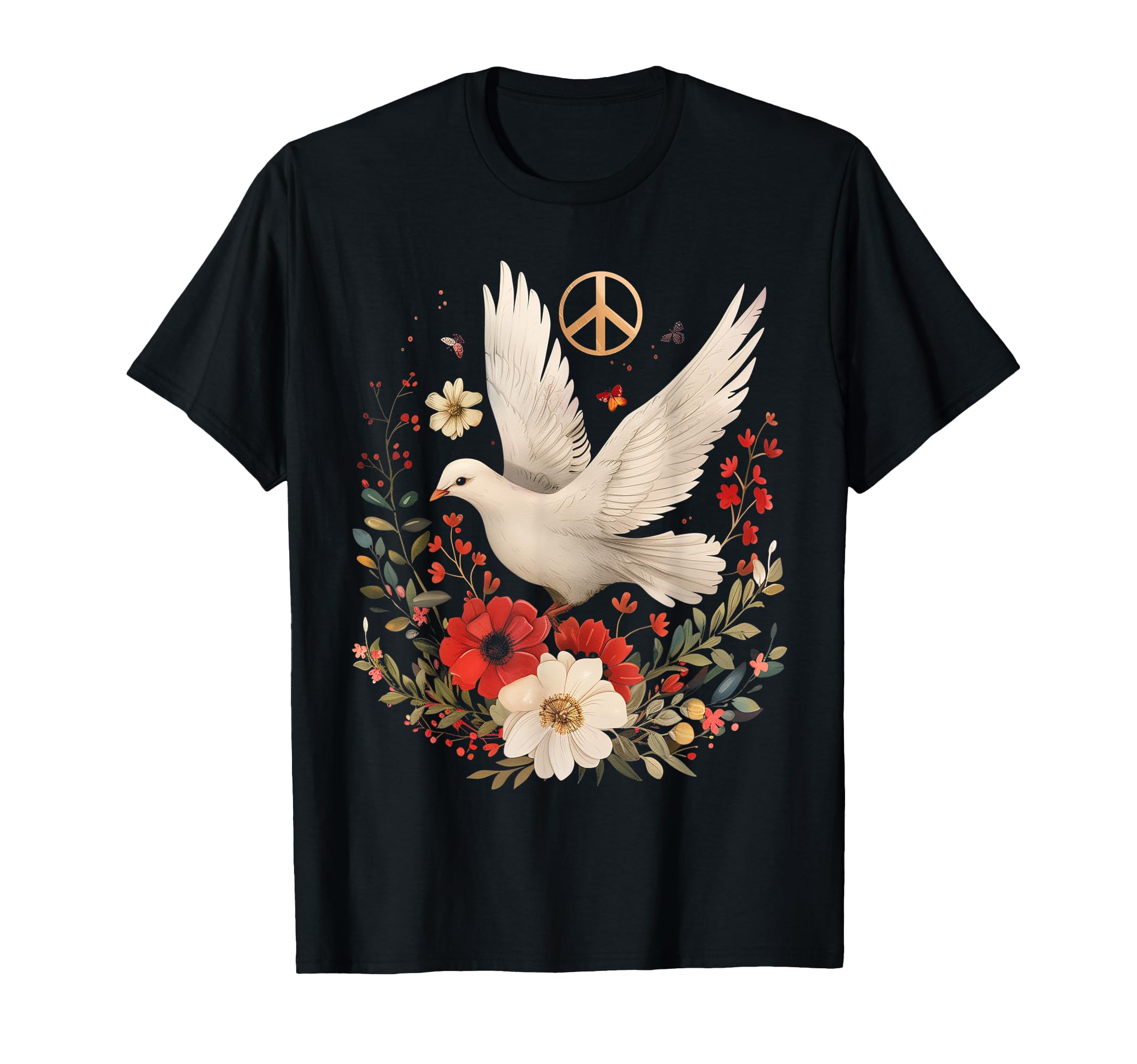 White Dove - Peace SignPeace Sign Dove White Dove Bird Vintage Flowers T-Shirt