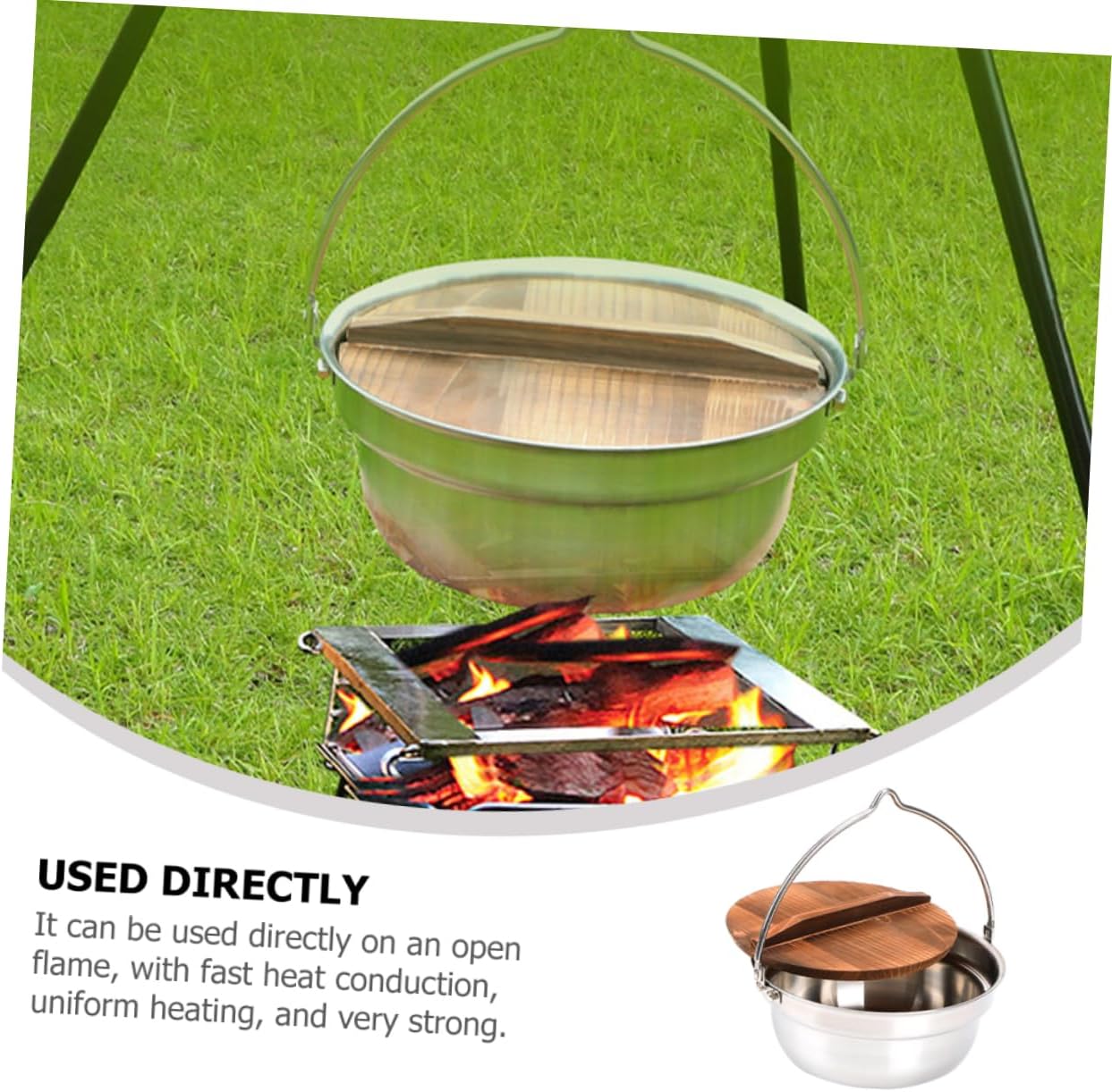 POPETPOP 1set Stainless Steel Hanging Soup Pot Multi-use Outdoor Cooking Pot for Camping Hiking and Picnics Easy to Clean for Soup and Noodles