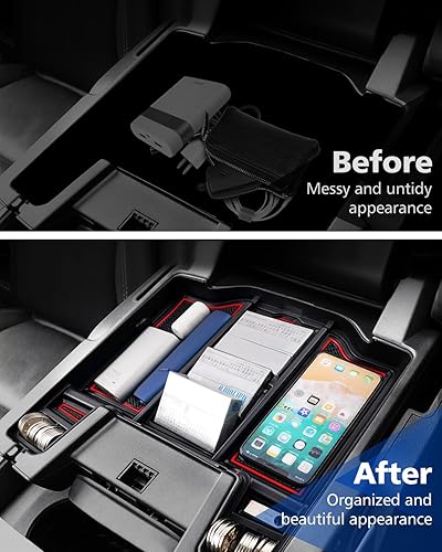 Miniatura 3 de FIILINES Organizador de consola central compatible con Dodge Ram 1500 2500 3500 2019-2023, caja de almacenamiento para reposabrazos de ABS, bandeja