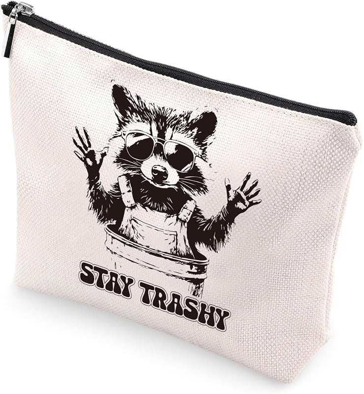 Necessaire de maquiagem VeloKomo com estampa de guaxinim e zíper, 20,07 cm x 5,08 cm x 17,78 cm
