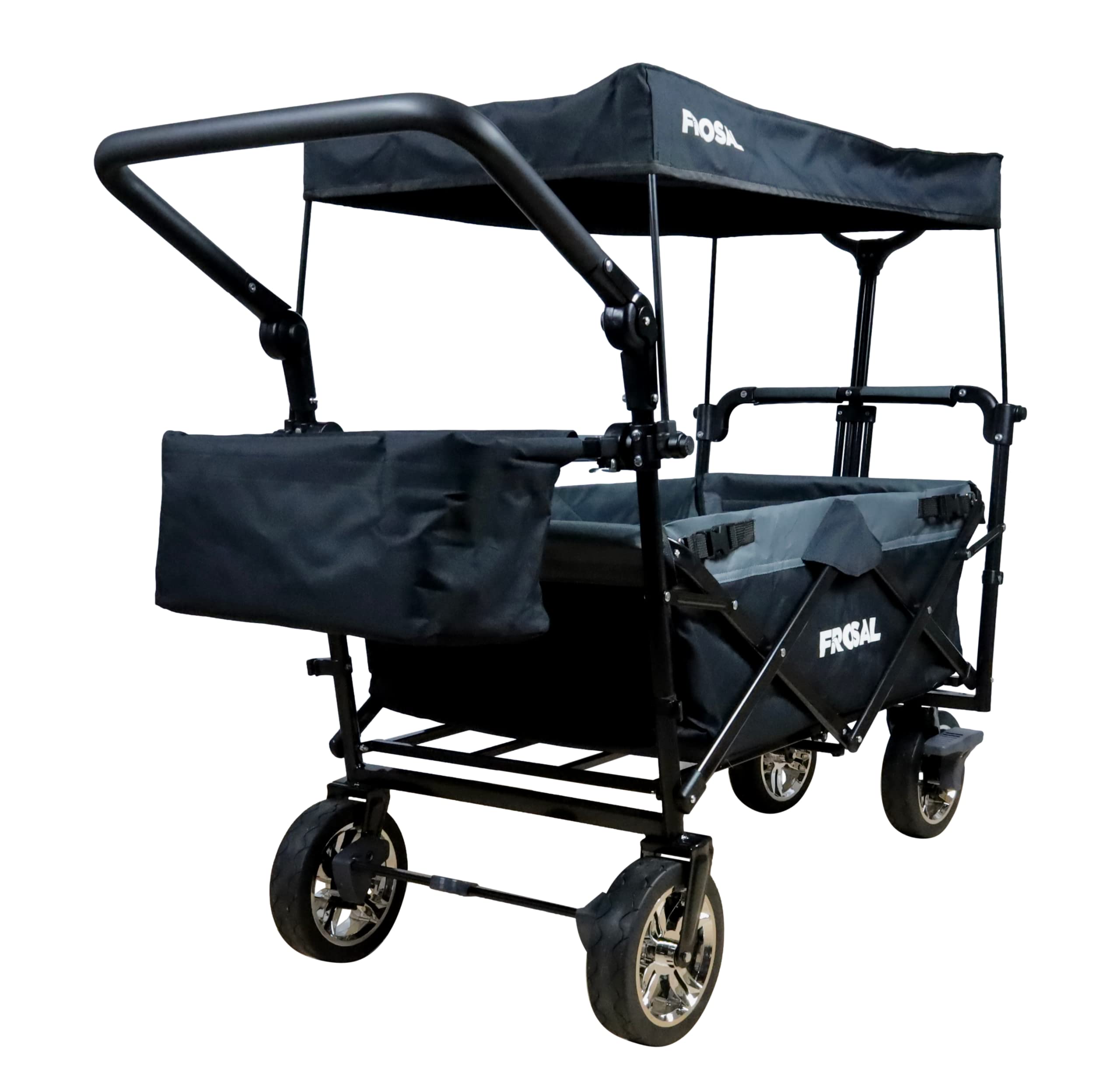 FROSAL Faltbarer Bollerwagen Loki mit Sonnendach und Schiebegriff Grau