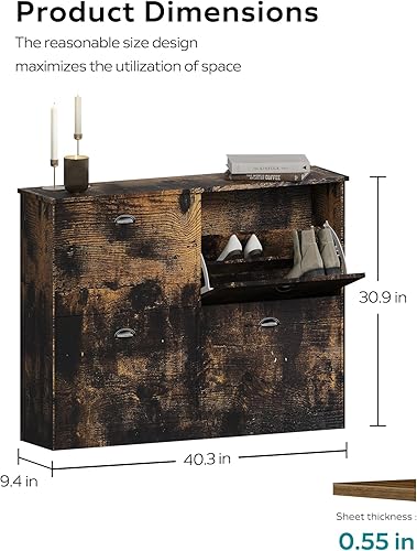 Vista 8 de MIRROTOWEL Armario para zapatos, escondido delgado y estrecho con 4 cajones para entrada, vestíbulo, pasillo, dormitorio, gris Gris1