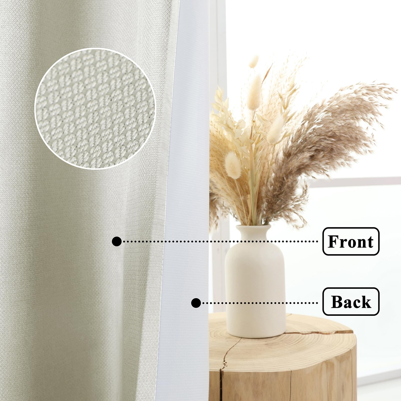 L.Z.E Ivory Blackout Curtains for Bedroom Greyish White 100% Black Out Curtains for Kitchen Bay Window Short Linen Look Eyelet Drapes for Dining Room 57 Inch Drop 145 cm Length Thermal - Image 3