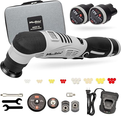 Maxshine Kit de mini pulidor inalámbrico profesional (M0312 V2), portátil, ligero (1.93 libras), pulidor giratorio DAgiratorio de 6 velocidades para
