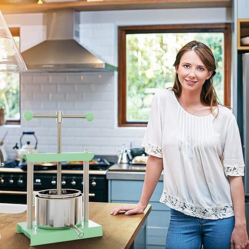 Miniatura 6 de EJWOX Prensa de vino manual verde con mango superior de 0.53 galones - Prensa de frutas y hierbas de acero inoxidable para jugo, sidra, tintura