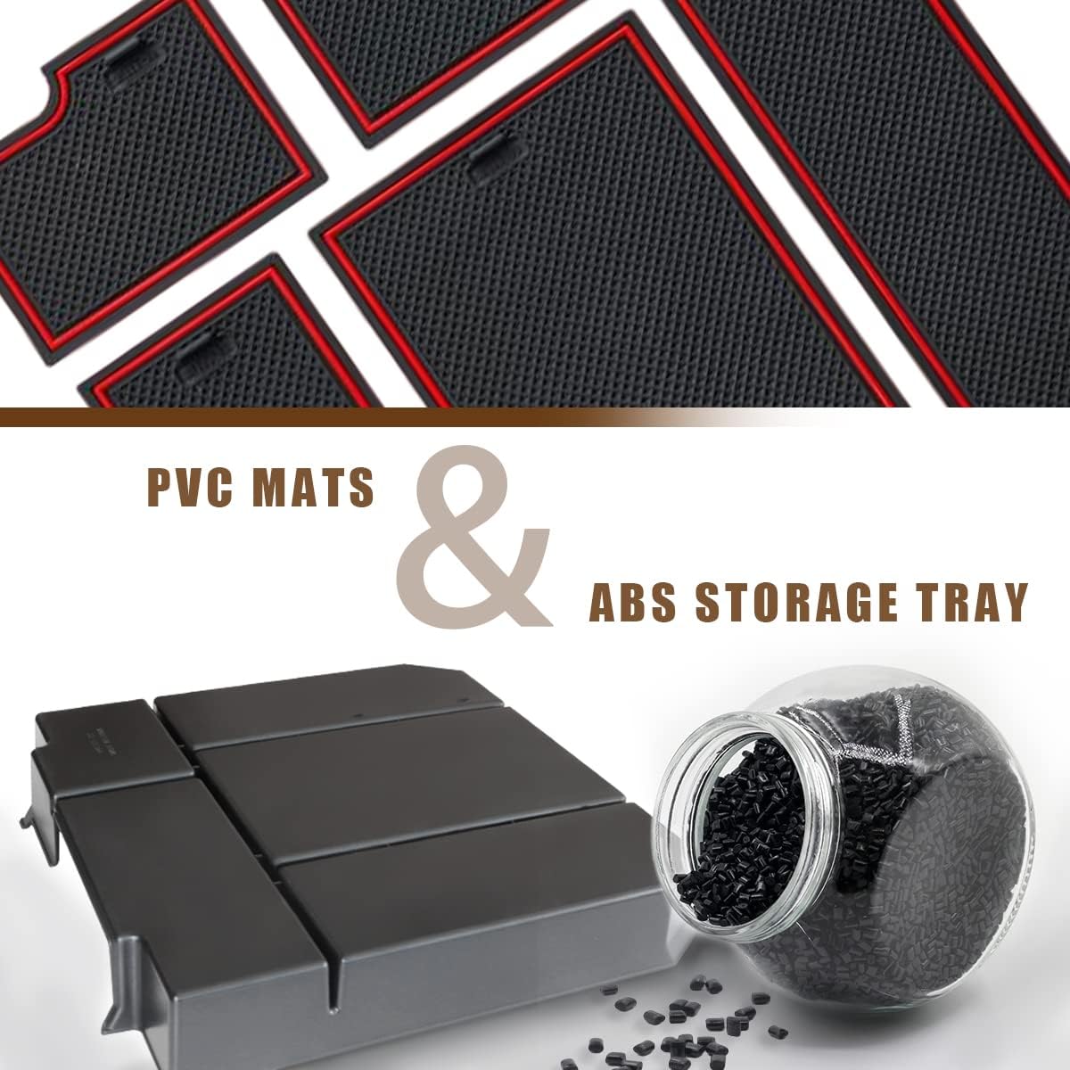 Muslogy Center Console Organizer Compatible with 2022-2025 2026 Toyota Tundra Accessories & 2023-2026 Sequoia Console Storage Box Divider Insert Tray ABS Material with Non-Slip Mats(Rubber Red)