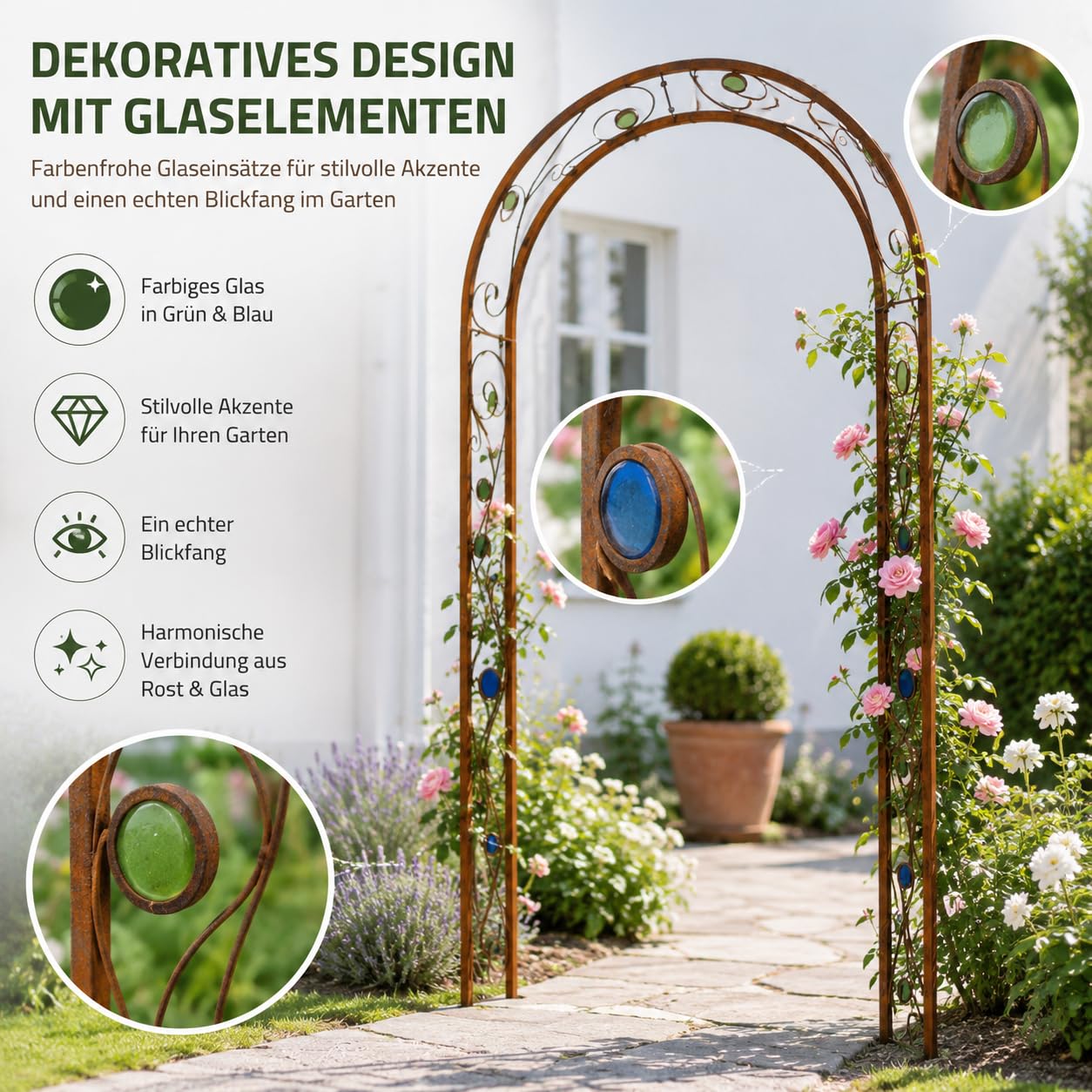 ZenMan Edelrost Rosenbogen aus Metall – Rost Gartenbogen Rankhilfe B120:H220 :W30 cm – Cortenstahl Optik Torbogen für Kletterrosen, Rankpflanzen & Gartendeko-031931
