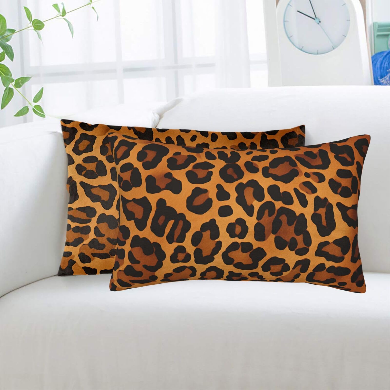 Leopard Standard Pillowcases Sets of 2, Ultra Soft Microfiber Plush Pillow Cases 16"X24" Comfort Decorative Throw Pillow Cover with Hidden Zipper for Bedroom, Sofa, Couch