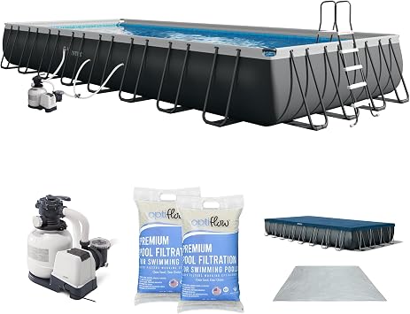 Intex 26373EH Ultra XTR 32ft x 16ft x 52in Above Ground Swimming Pool Set with Sand Filter Pump and OptiFlow 50 lb Premium Filter Sand (2-Pack)