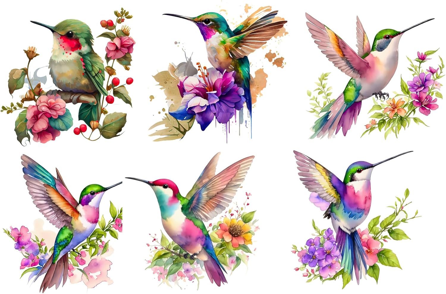 6 Piece 6"x6" Hummingbirds Fabric Panel Squares | Quilting Panel Blocks MP162