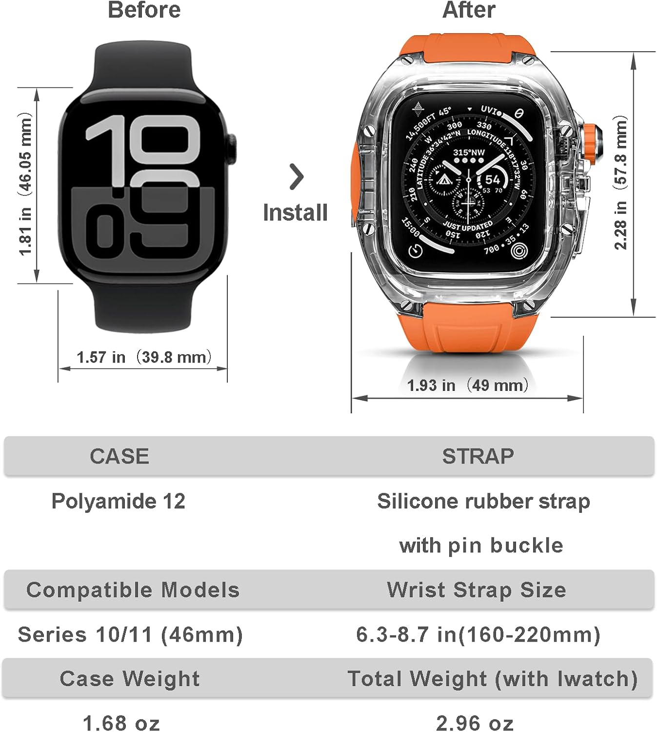 Premium Translucent Case with Band for Apple Watch Series 10/11 46mm, Hard Crystal Clear Military-Grade Protective Bumper Cover and Tactical-Style Strap for iWatch 46mm - Image 3