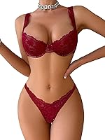 Lilosy Sexy Floral Lace Scallop Underwire Push-Up Sheer Lingerie Set for Seductive Comfort