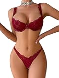 Sexy Floral Lace Scallop Underwire Push Up Sheer Lingerie Set Outfits